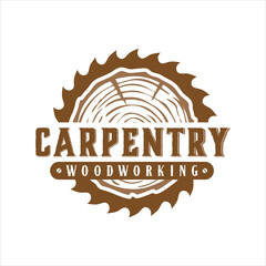 retro vintage, carpentry woodwork logo design template vector