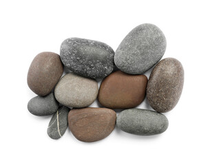 Spa stones on white background, top view