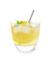 Natural lemonade with mint isolated on white. Summer refreshing drink