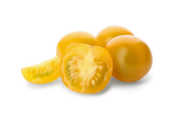 Cut ripe yellow tomatoes isolated on white