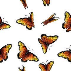 A seamless background with orange butterflies. Vector illustration
