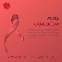 Poster world cancer day ribbon flower background , awareness month charity care , support treatment female doctor help element hope fight , campaign february october medicine