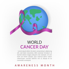 World with ribbon poster event cancer day february october , awareness month charity , isolated campaign treatment female support hope care ,poster flyer background concept