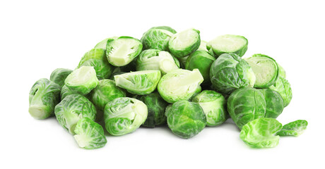 Pile of fresh Brussels sprouts isolated on white