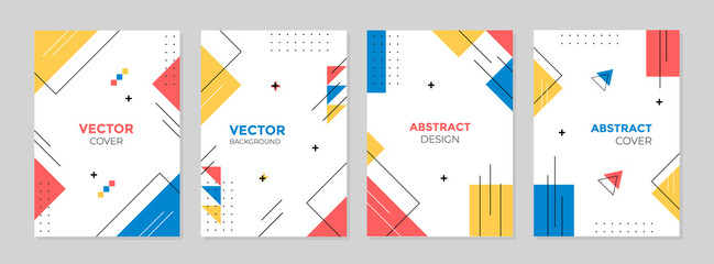 Vector set of abstract geometric cover background with minimal trendy style.