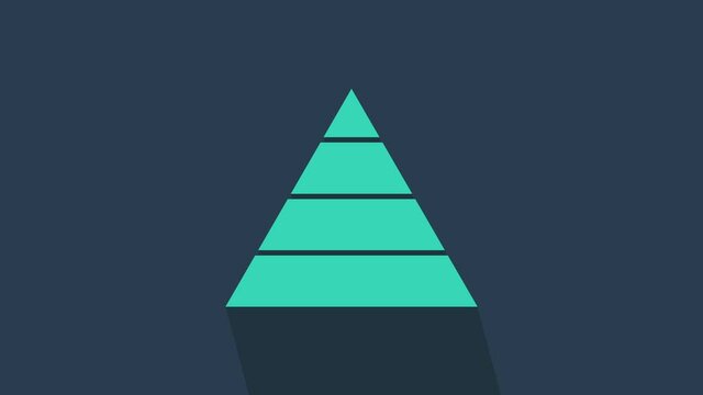 Turquoise Business pyramid chart infographics icon isolated on blue background. Pyramidal stages graph elements. 4K Video motion graphic animation.