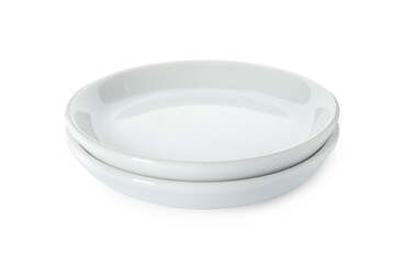 New ceramic plates on white background. Tableware