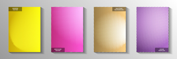 Colorful circle perforated halftone front page templates vector collection. Business booklet faded