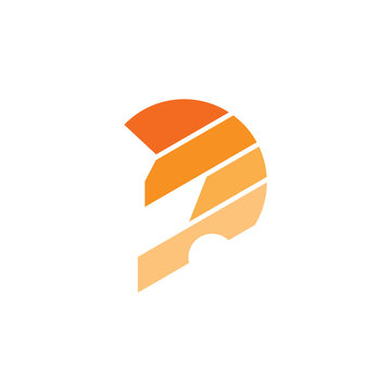 sun warrior logo, spartan helmet design in flat orange color style