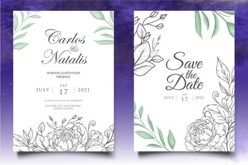 Elegant hand drawing floral wedding invitation template