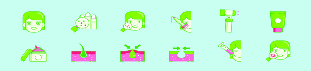 set of dermatology cartoon icon design template with various models. vector illustration isolated on blue background