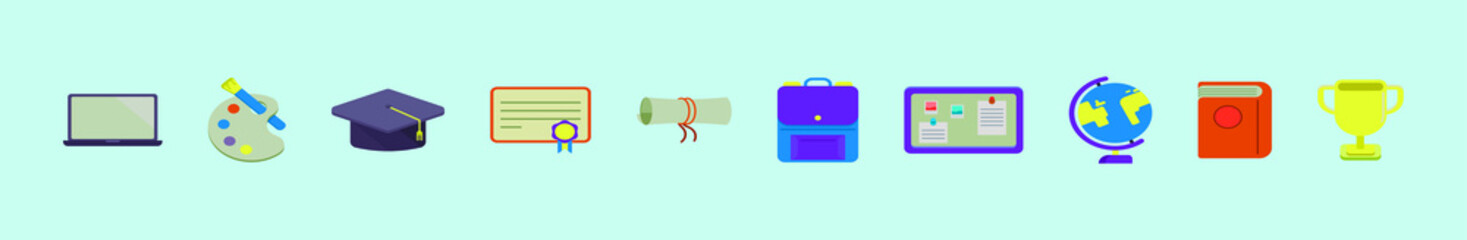 set of education cartoon icon design templates with various models. vector illustration isolated on blue background