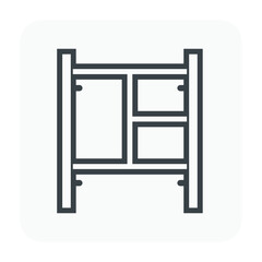 Main frame scaffolding or H-frame vector icon. Item is a construction equipment and component of ringlock scaffolding system. Use as temporary working platform or structure for building construction.