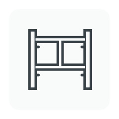 Main frame scaffolding or H-frame vector icon. Item is a construction equipment and component of ringlock scaffolding system. Use as temporary working platform or structure for building construction.