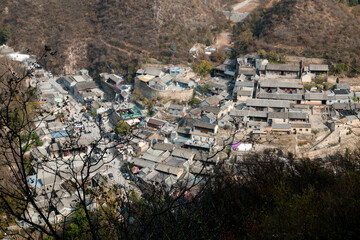 Overlooking the whole view of the ancient village of Ming and Qing Dynasty under Cuan in Beijing