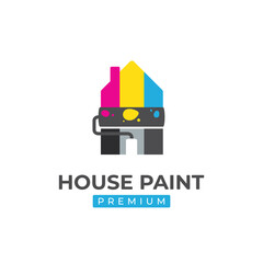 Fototapeta premium Home house paint painting logo with colorful paint and paint roller brush vector icon illustration concept
