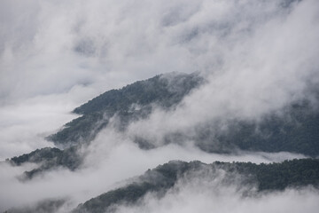 Mountains Peek Out Above Thick Fog