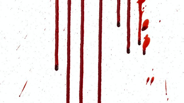 Blood flowing down, white background, a lot of blood with alpha channel