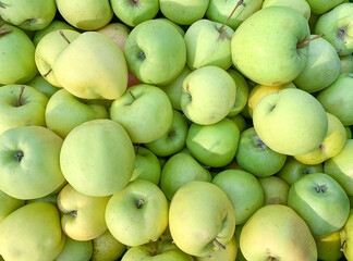 natural background of fresh green apples in the market