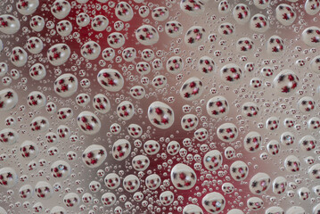 Drops with reflection of red corona virus model,Coronavirus Covid-19 outbreak,saliva that is expelled when sneezing
