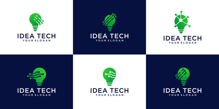 set of idea tech , bulb tech logo