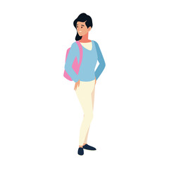 student university woman with backpack character cartoon