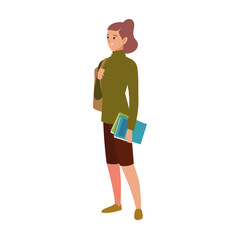 student university woman with books and bag character cartoon