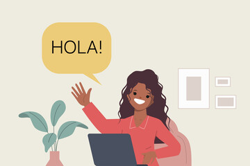 Operation woman working with laptop computer character flat design. Flat cartoon character design. © Felizlalala