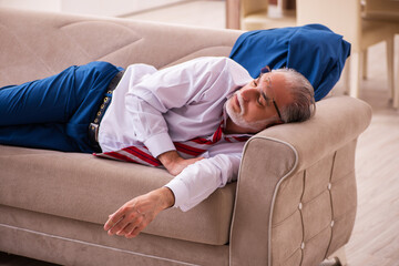 Obraz premium Old male boss employee coming home from work