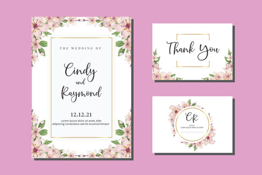 Cherry blossoms Watercolor Wedding Invitation Elegant Floral Design, Sakura Flower