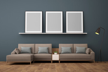 3d rendering of Interior design for living room with picture frame on wall
