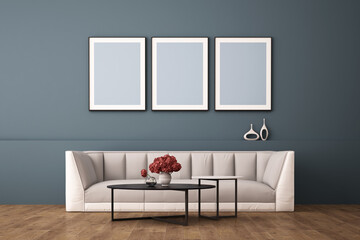 3d rendering of Interior design for living room with picture frame on wall