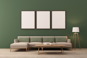 3d rendering of Interior design for living room with picture frame on wall