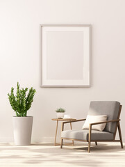 Fototapeta na wymiar 3d rendering of mock up Interior design for living room with picture frame on white wall