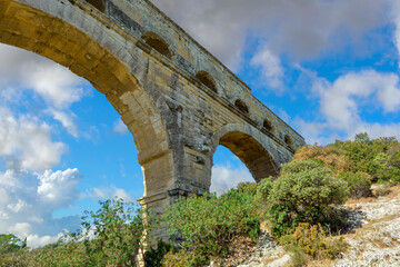 The Pond du Gard ancient Roman aqueduct along the River Gardon in Provence, France
