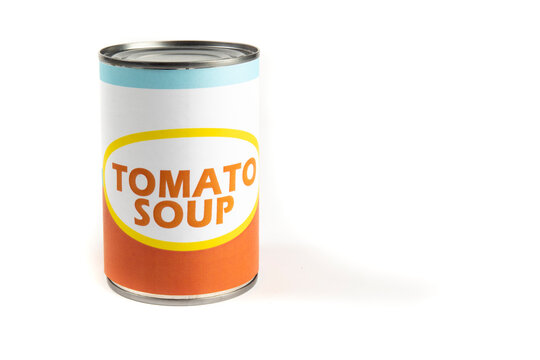 A generic labelled food can of tomato soup isolated on white

