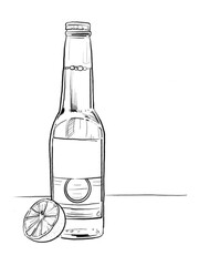 a beer bottle and glass with lime  