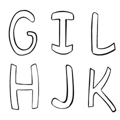 Set of letters of the English alphabet Liner font illustration, blank for designers, isolated on white background, lettering