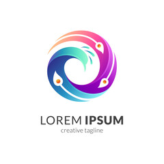 Luxury peacock logo in circle shape with 3d concept in gradient color