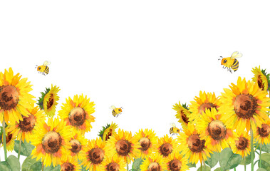 ヒマワリ畑とミツバチ