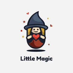 Vector Logo Illustration Magician Cute Cartoon Style.