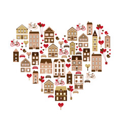 ハートの街並み/ Cute Heart Shaped Townscape for Valentine's Day - Brown