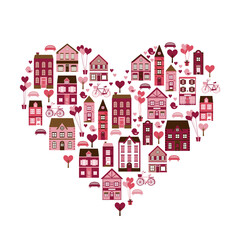 Fototapeta premium ハートの街並み/ Cute Heart Shaped Townscape for Valentine's Day - Pink