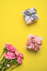 Exquisite gift box and carnation flowers