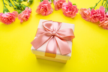 Exquisite gift box and carnation flowers