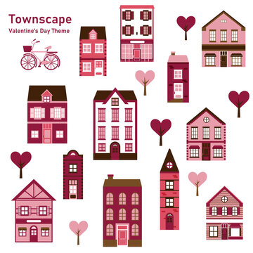 バレンタインの街並みセット/ Valentine's Day Themed Townscape