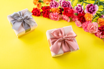 Exquisite gift box and carnation flowers