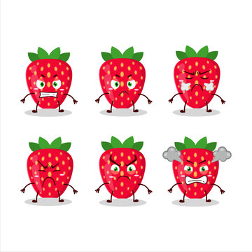 Strawberry cartoon character with various angry expressions