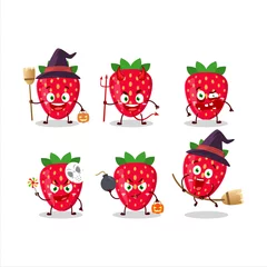 Fotobehang Halloween expression emoticons with cartoon character of strawberry © kongvector
