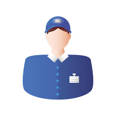 postal service, postman in blue uniform and cap on white background